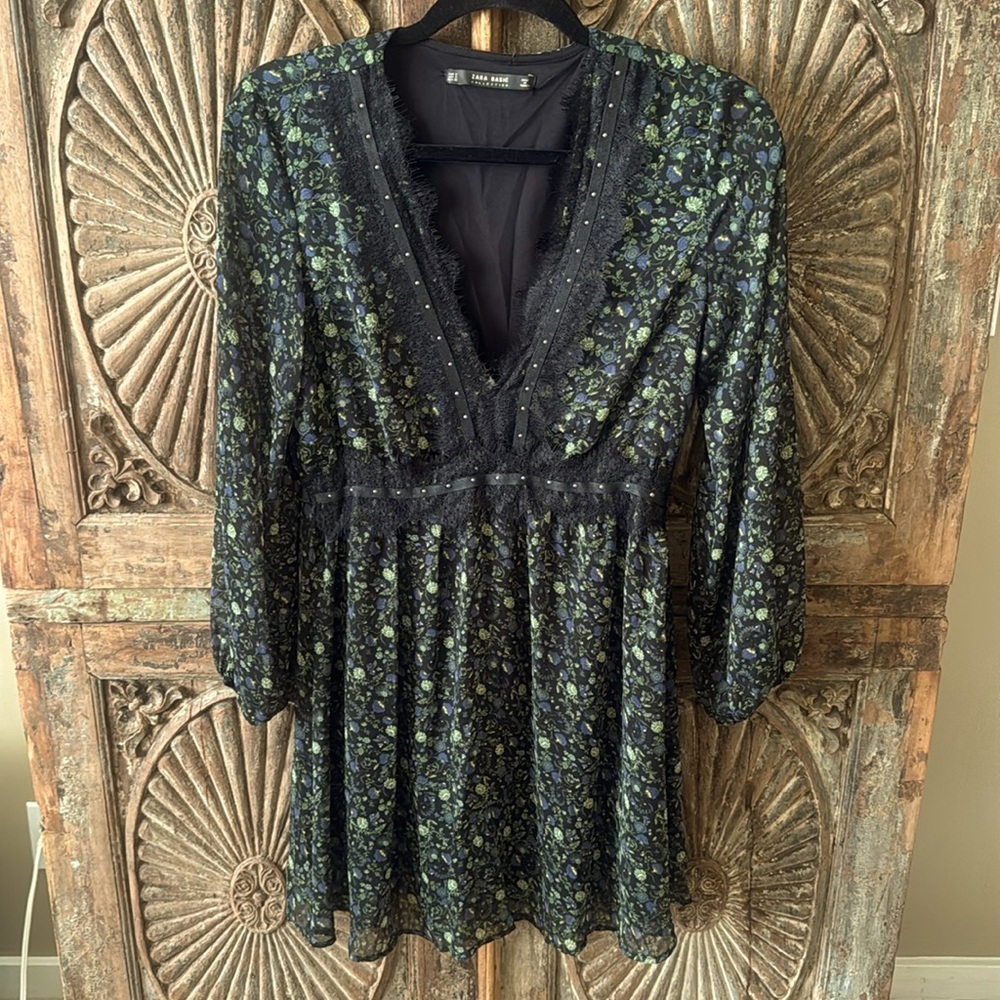 Zara black floral and lace dress size S